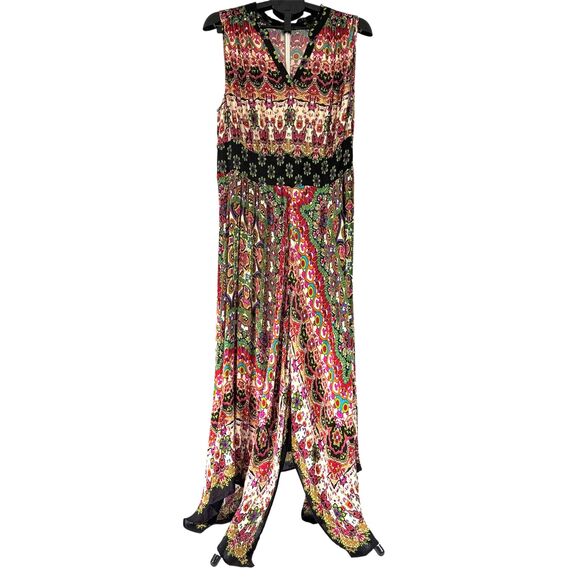 Bila Women XL Maxi Dress Multicolor Boho Paisley Smocked Waist Sharkbite Hem - Picture 3 of 10